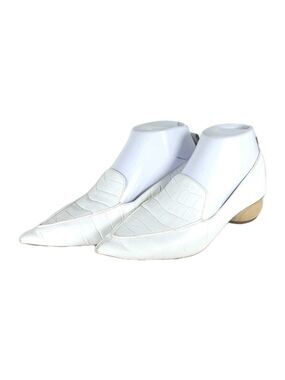 Jeffrey Campbell Viona Women's US 7 Ivory Croc Embossed Leather Wood Heel Shoes